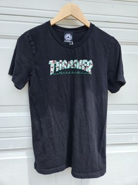 Thrasher Black Short-Sleeve Tee with Floral Logo